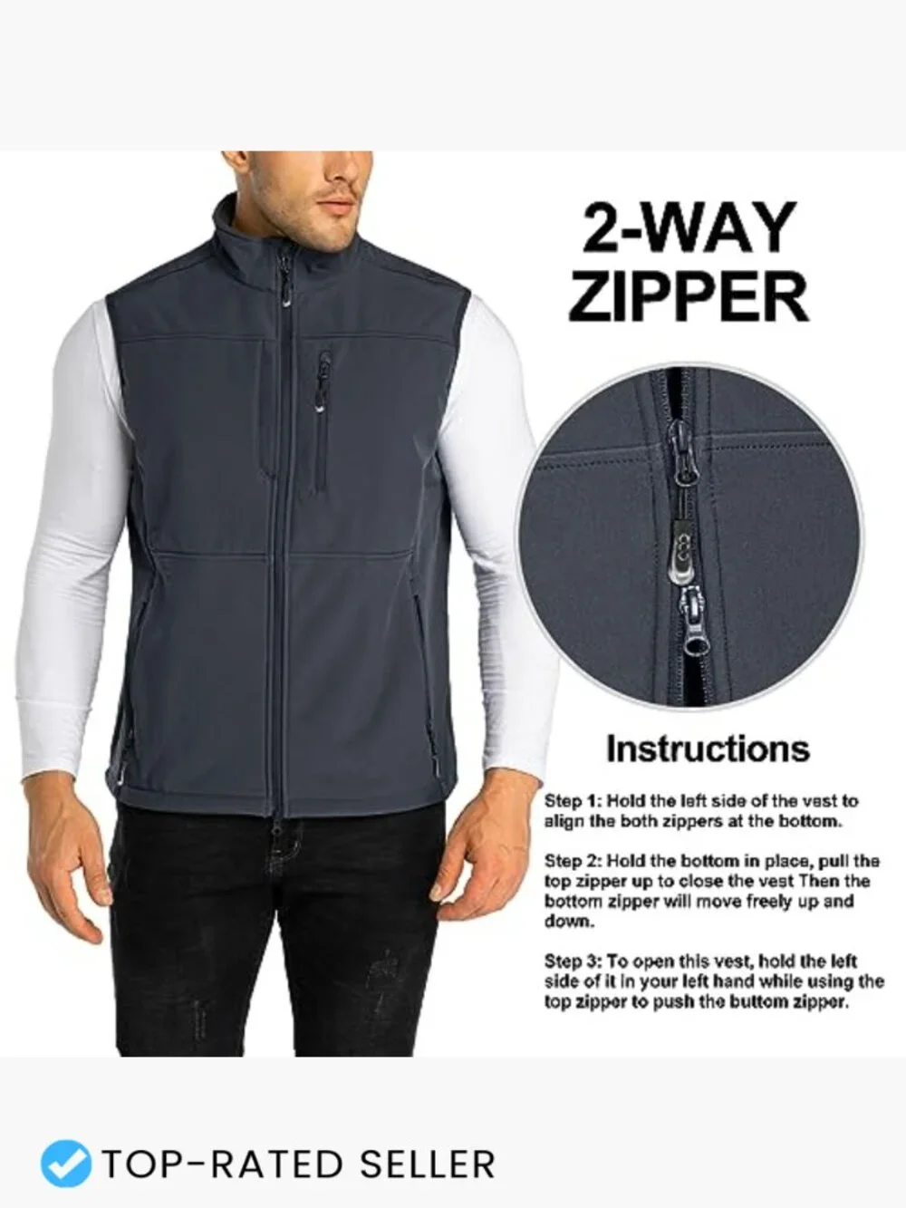 Men's Lightweight Softshell Sleeveless Vest Waterproof Windproof Full Zip Golf